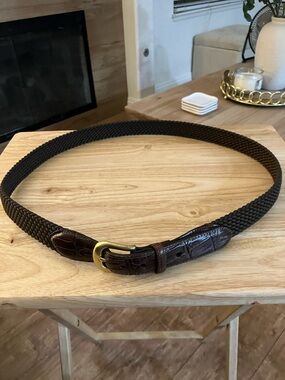 Vintage Brighton Men's Woven Brown Leather-Trim Belt Size:42